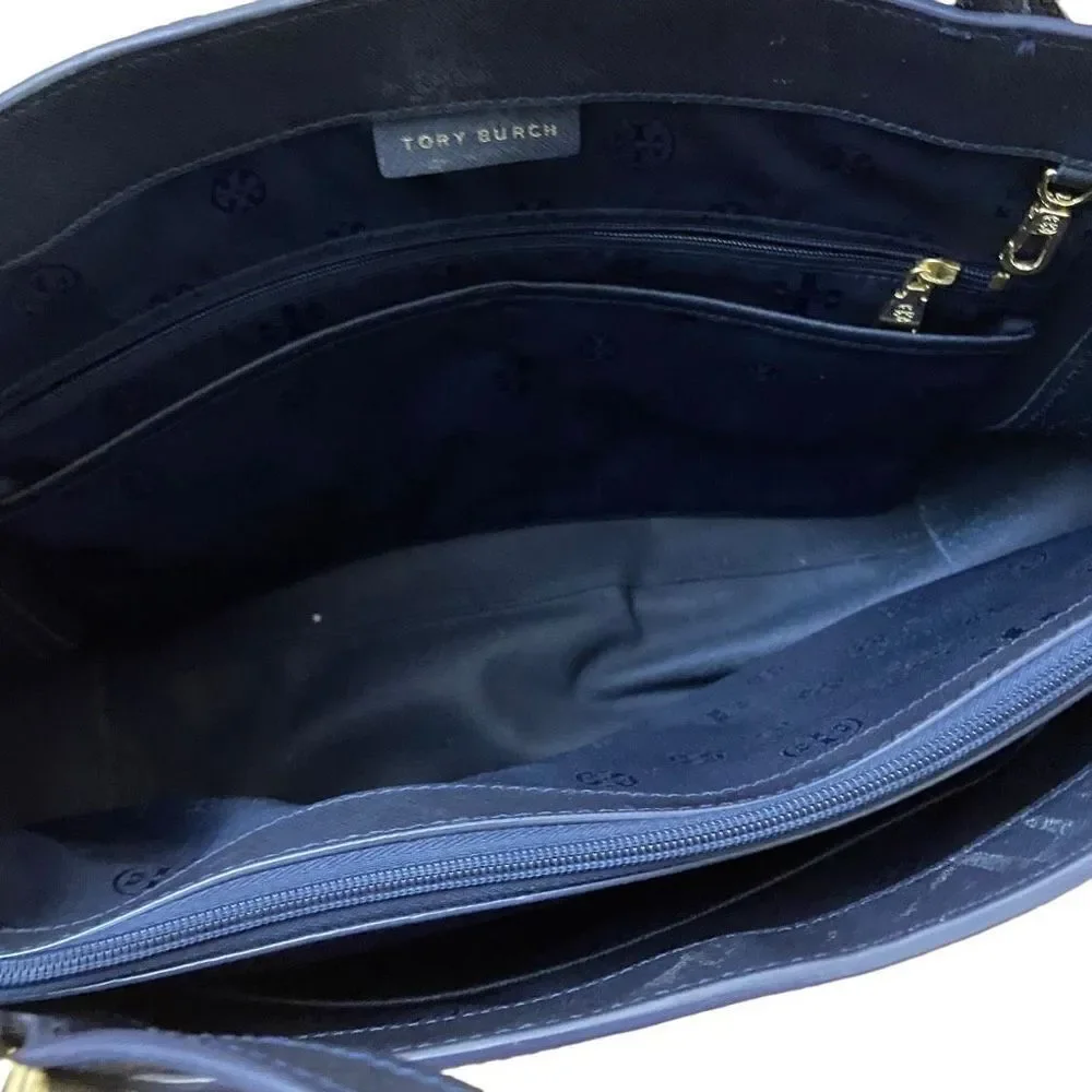 Tory Burch York Buckle Tote Saffiano Leather Navy Blue